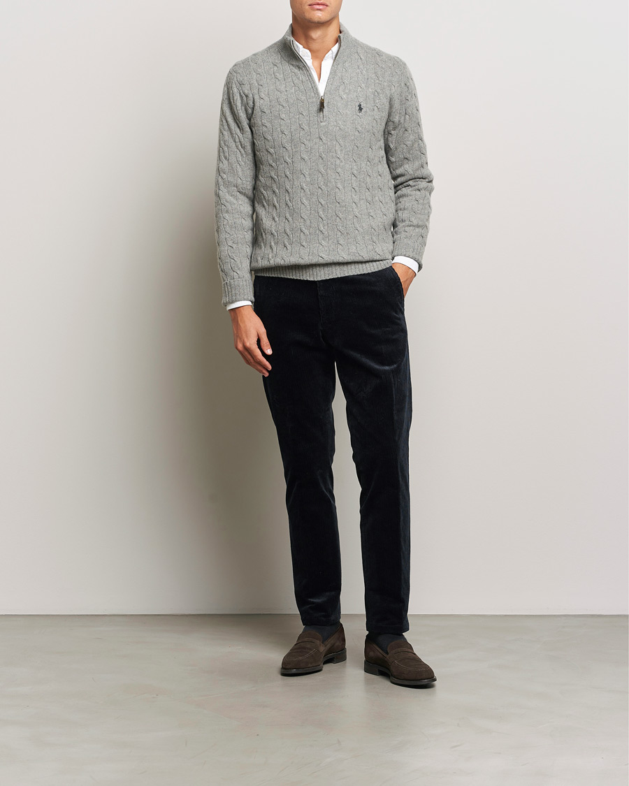 Herren | Pullover | Polo Ralph Lauren | Wool/Cashmere Cable Half Zip Fawn Grey Heather