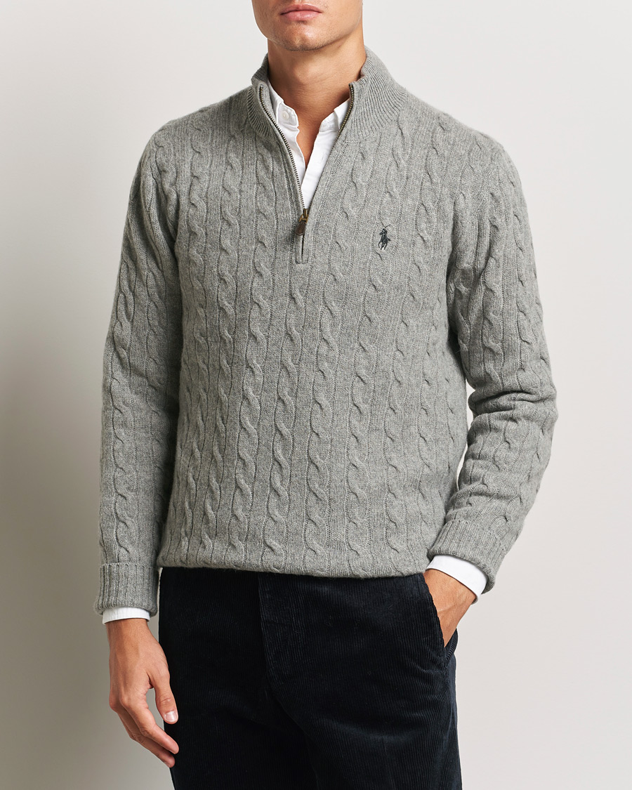 Herren | Pullover | Polo Ralph Lauren | Wool/Cashmere Cable Half Zip Fawn Grey Heather