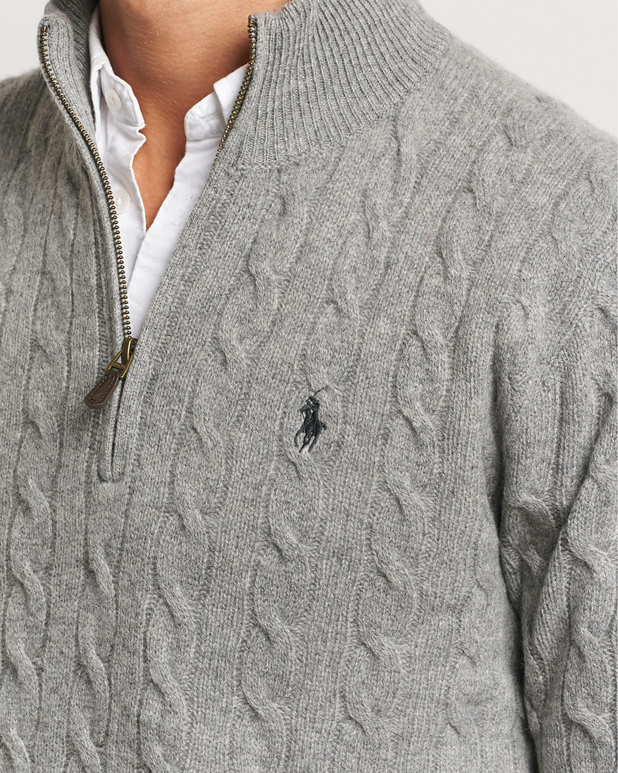 Herren | Pullover | Polo Ralph Lauren | Wool/Cashmere Cable Half Zip Fawn Grey Heather