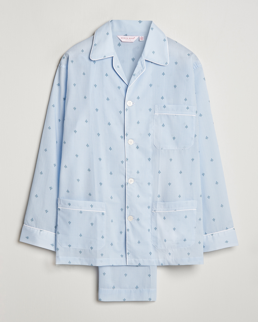 Herren | Schlafanzüge & Bademäntel | Derek Rose | Piped Cotton Pyjama Set Blue