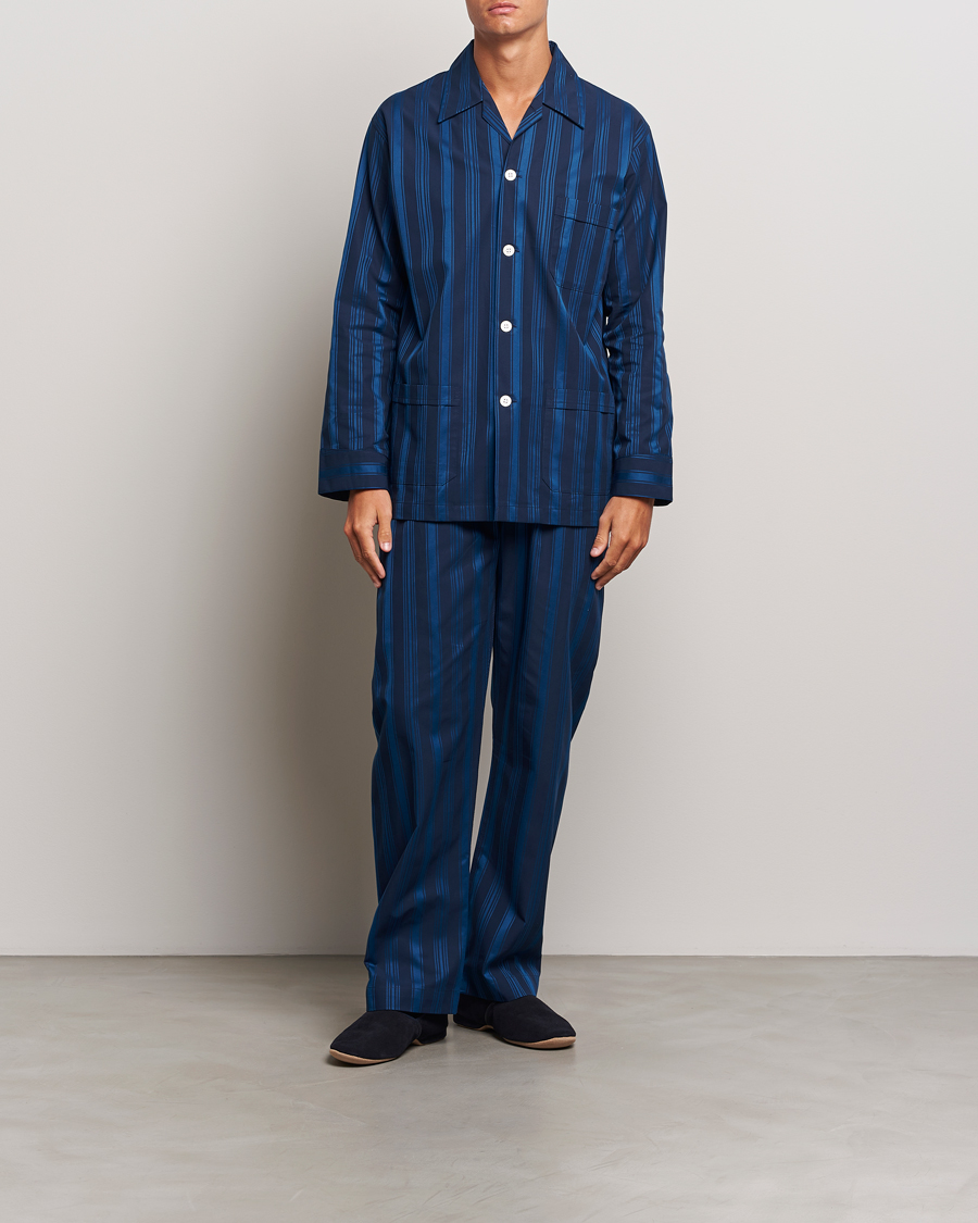 Herren | Schlafanzüge & Bademäntel | Derek Rose | Striped Cotton Pyjama Set Navy