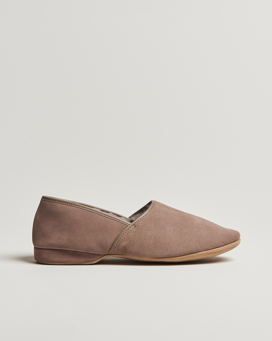 Herren | Sandalen & Pantoletten | Derek Rose | Crawford Sheepskin Suede Slippers Beige
