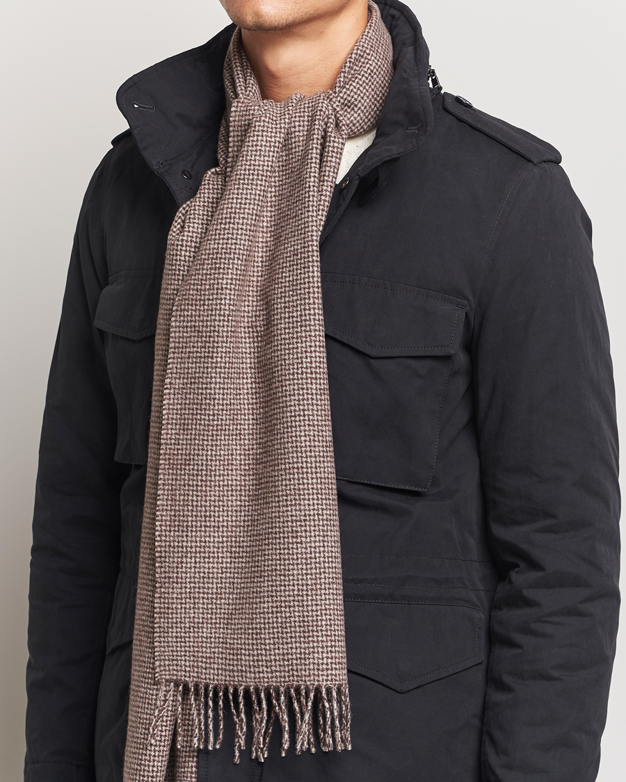 Herren | Amanda Christensen Merino Wool Dogtooth Scarf Beige Melange | Amanda Christensen | Merino Wool Dogtooth Scarf Beige Melange
