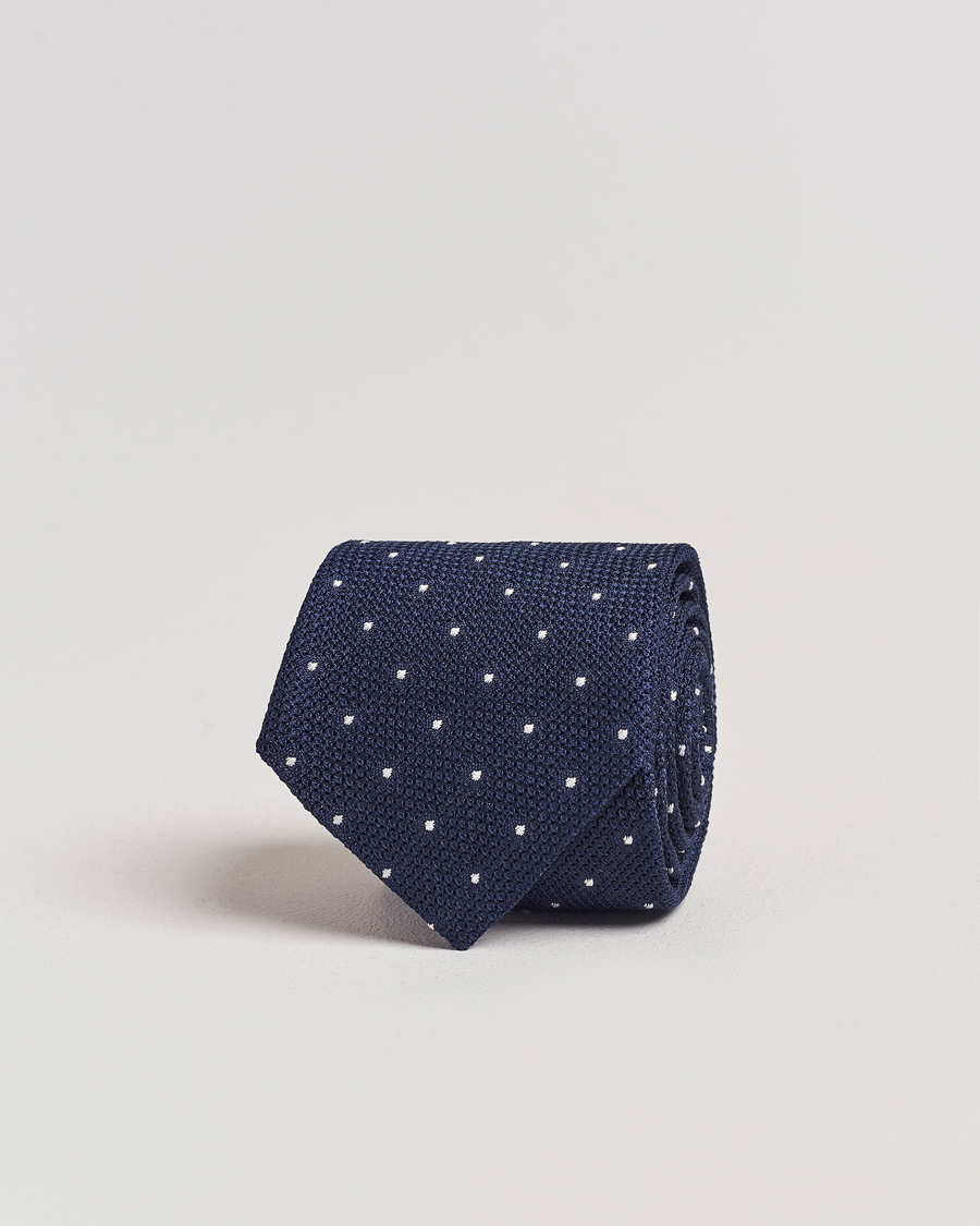 Herren | Amanda Christensen Silk Grenadine Dot 8cm Tie Navy | Amanda Christensen | Silk Grenadine Dot 8cm Tie Navy