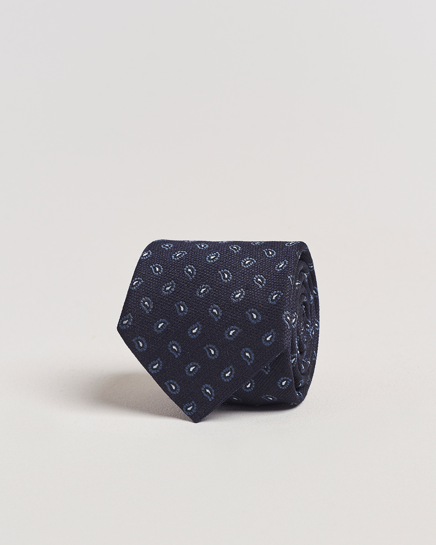 Herren | Amanda Christensen Silk/wool Paisley 8cm Tie Navy | Amanda Christensen | Silk/wool Paisley 8cm Tie Navy