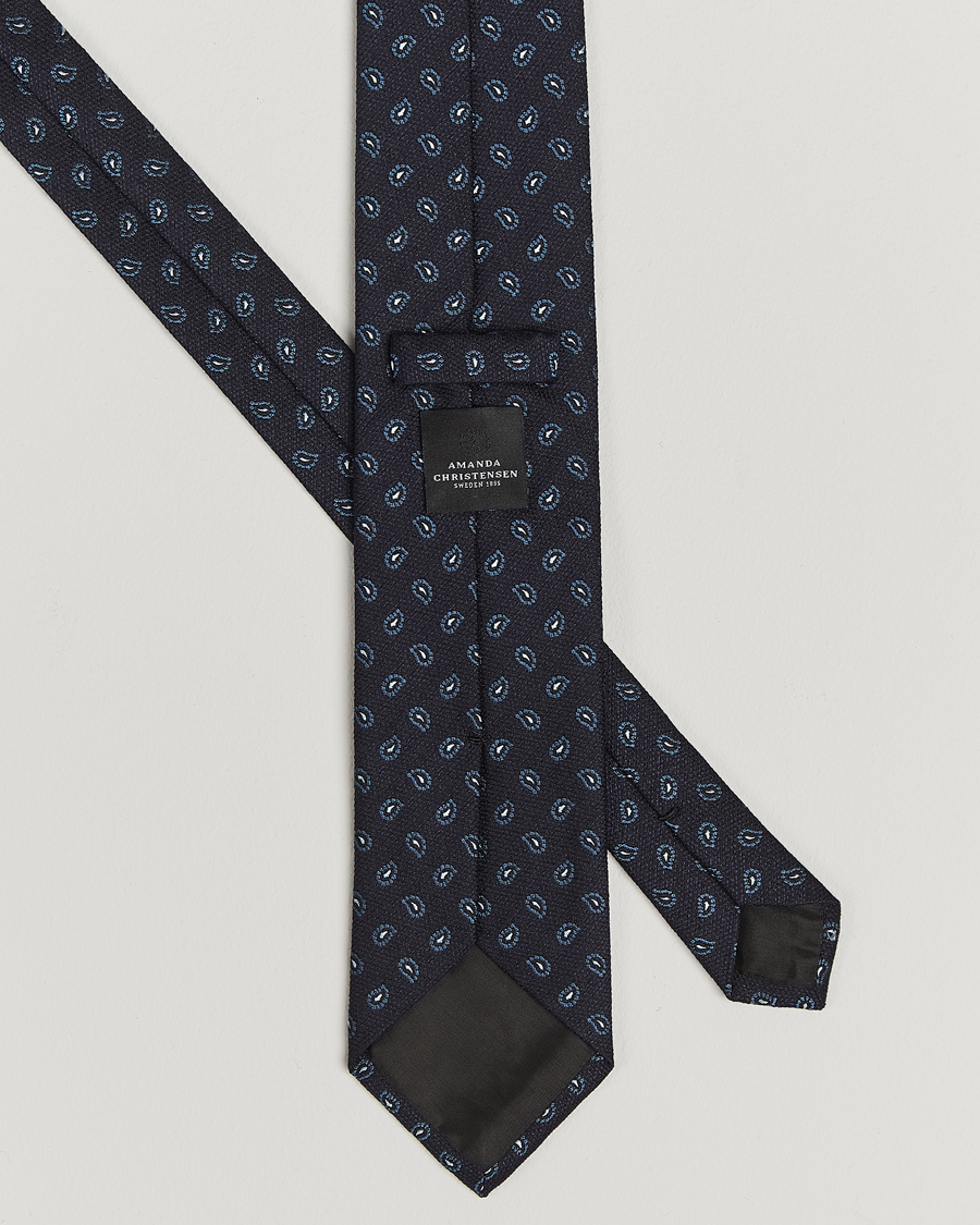 Herren | Amanda Christensen Silk/wool Paisley 8cm Tie Navy | Amanda Christensen | Silk/wool Paisley 8cm Tie Navy