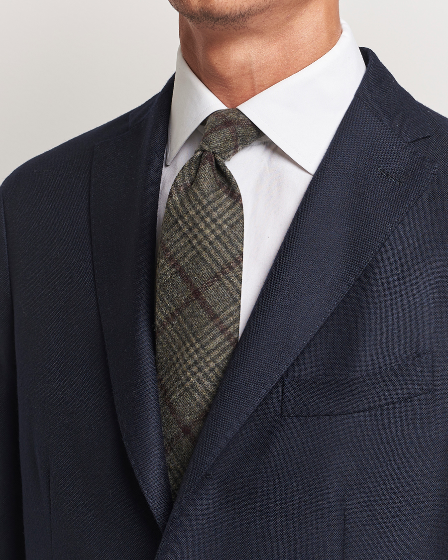 Herren | Amanda Christensen Wool Checked 8cm Tie Green | Amanda Christensen | Wool Checked 8cm Tie Green