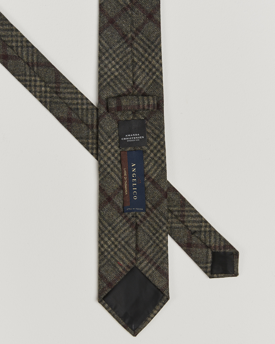 Herren | Amanda Christensen Wool Checked 8cm Tie Green | Amanda Christensen | Wool Checked 8cm Tie Green