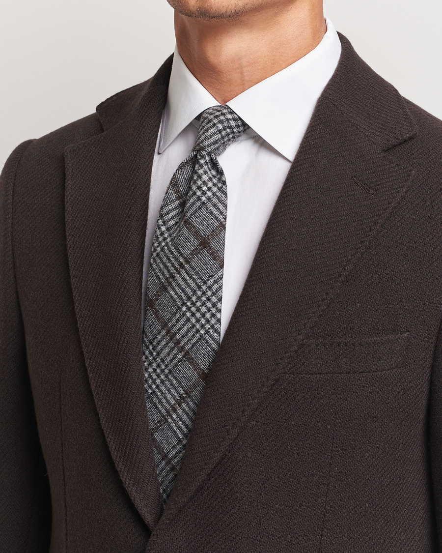 Herren | Amanda Christensen Wool Checked 8cm Tie Grey | Amanda Christensen | Wool Checked 8cm Tie Grey