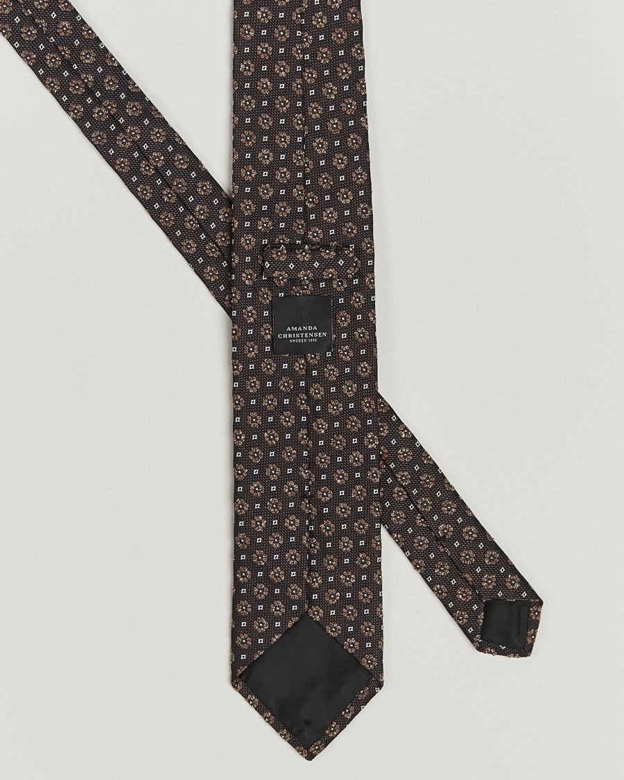 Herren | Amanda Christensen Silk/Cotton Printed Flower 8cm Tie Olive | Amanda Christensen | Silk/Cotton Printed Flower 8cm Tie Olive