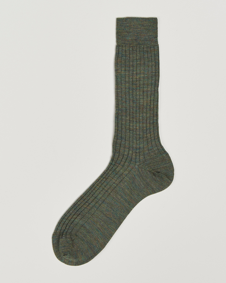 Herren | Unterwäsche | Bresciani | Wool/Nylon Ribbed Short Socks Green Melange