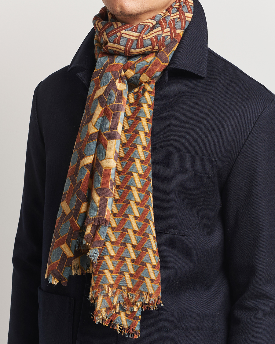 Herren | Altea Printed Wool Scarf Orange | Altea | Printed Wool Scarf Orange