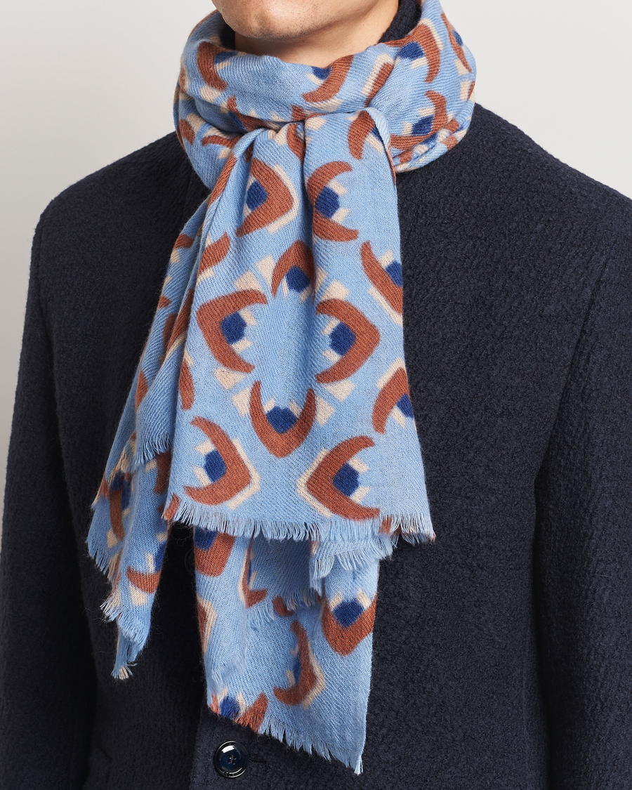 Herren | Altea Printed Wool/Cashmere Scarf Light Blue | Altea | Printed Wool/Cashmere Scarf Light Blue