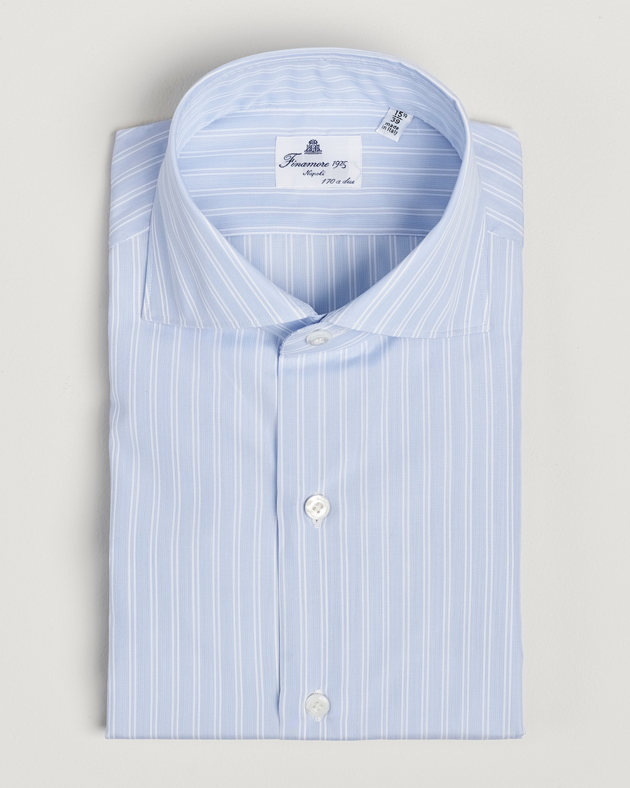 Herren | Hemden | Finamore Napoli | Milano Slim Giza 170 Striped Dress Shirt Blue