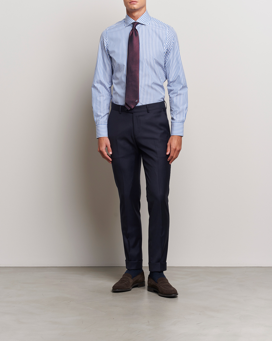 Herren | Hemden | Finamore Napoli | Milano Slim Giza 170 Striped Dress Shirt Blue
