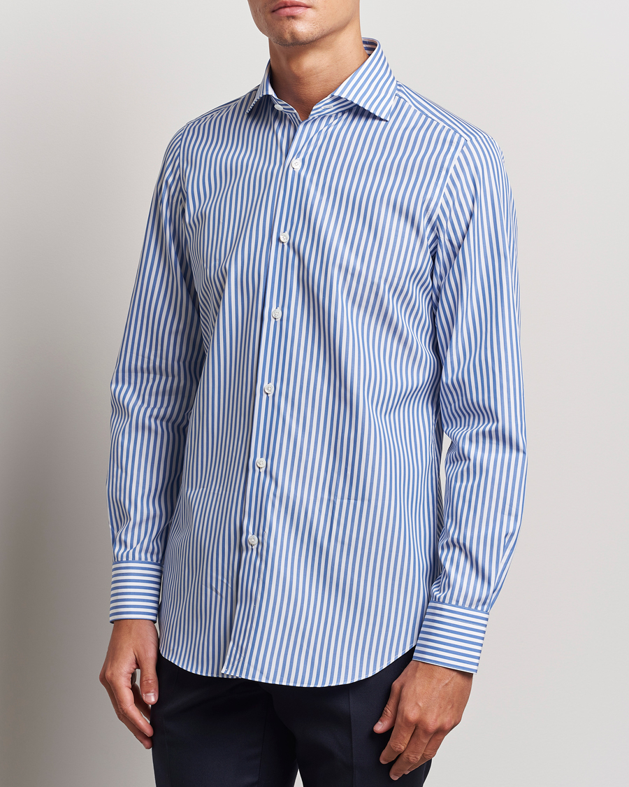 Herren | Hemden | Finamore Napoli | Milano Slim Giza 170 Striped Dress Shirt Blue