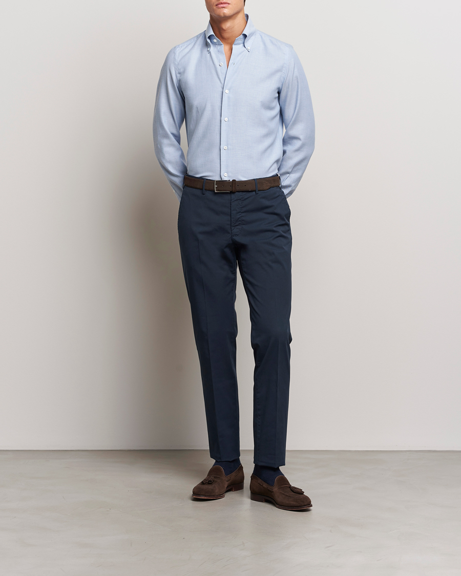 Herren | Hemden | Finamore Napoli | Milano Slim Cashmere BD Shirt Light Blue