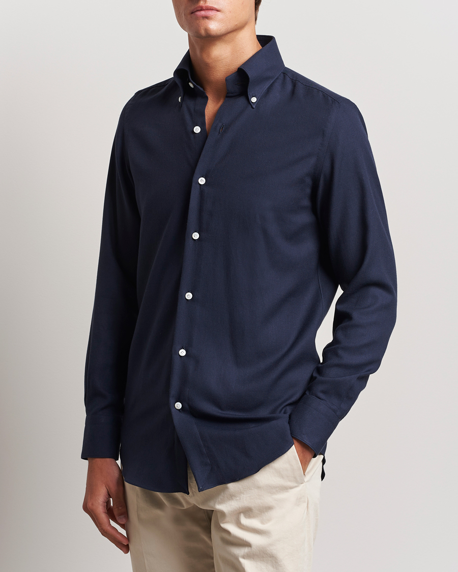 Herren | Hemden | Finamore Napoli | Milano Slim Cashmere BD Shirt Navy