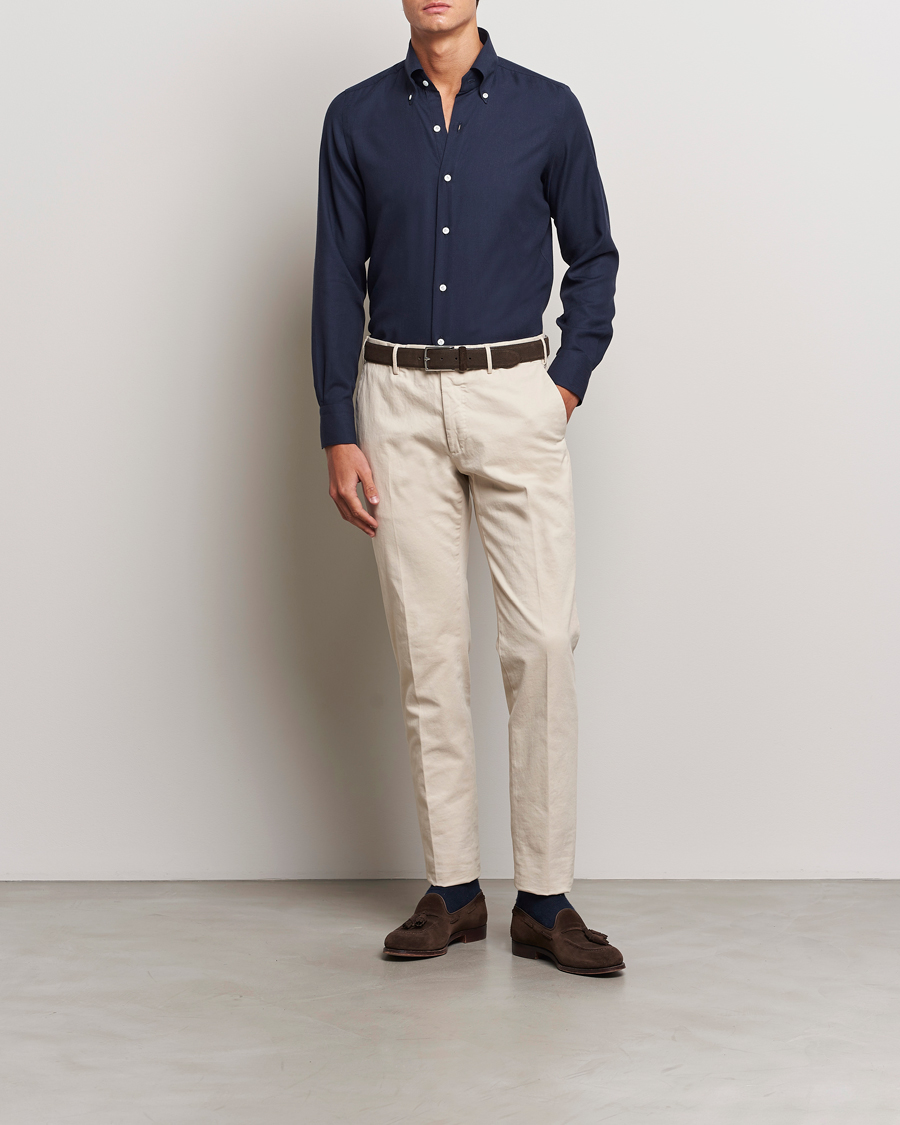 Herren | Hemden | Finamore Napoli | Milano Slim Cashmere BD Shirt Navy