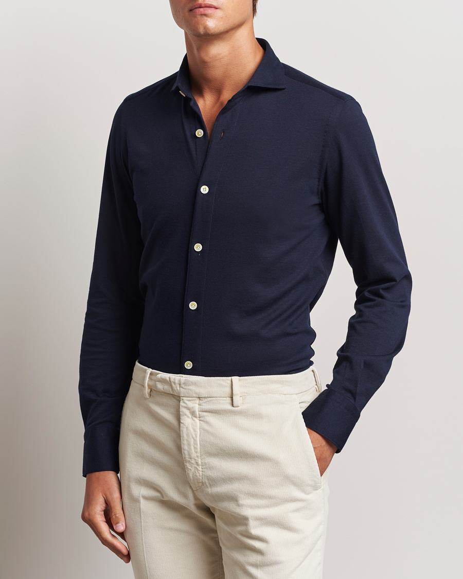 Herren | Hemden | Finamore Napoli | Cotton/Cashmere Jersey Shirt Navy