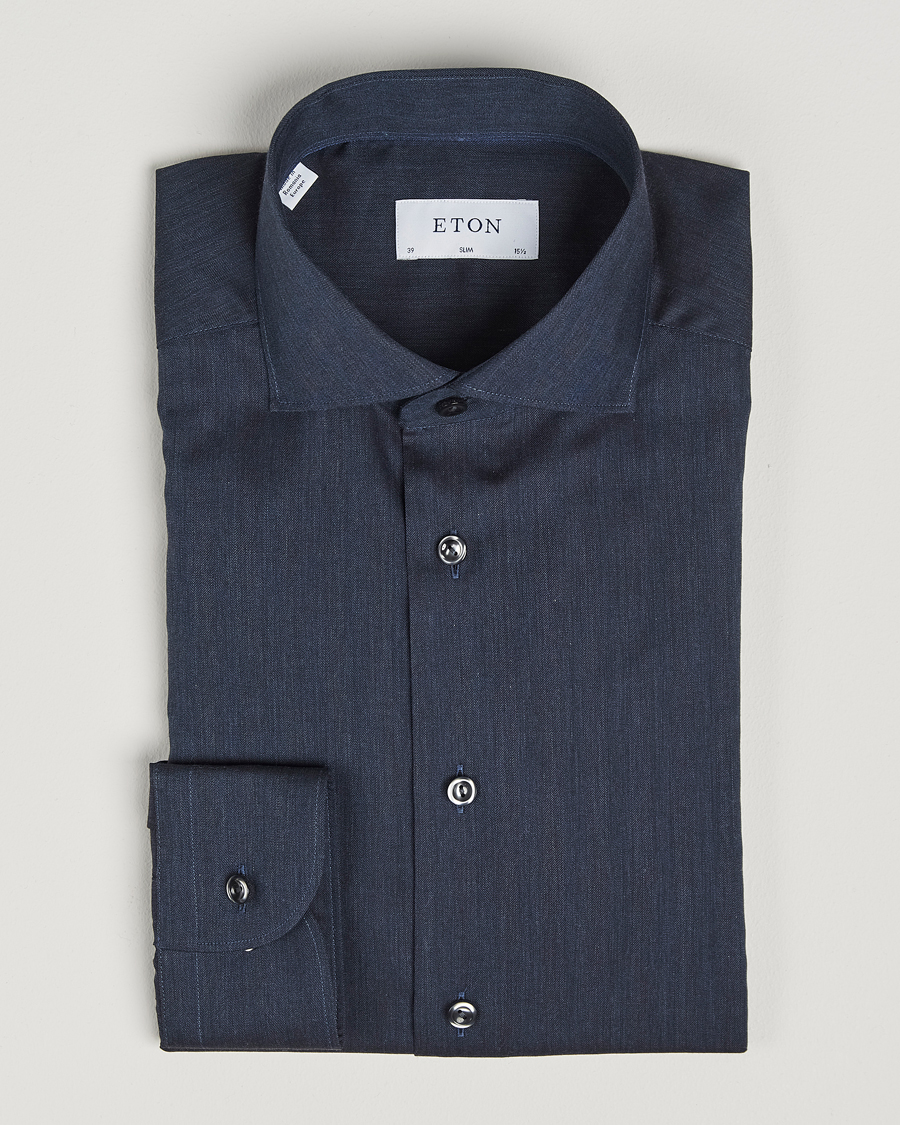 Herren | Hemden | Eton | Slim Fit Wrinkle Free Flannel Shirt Navy Blue