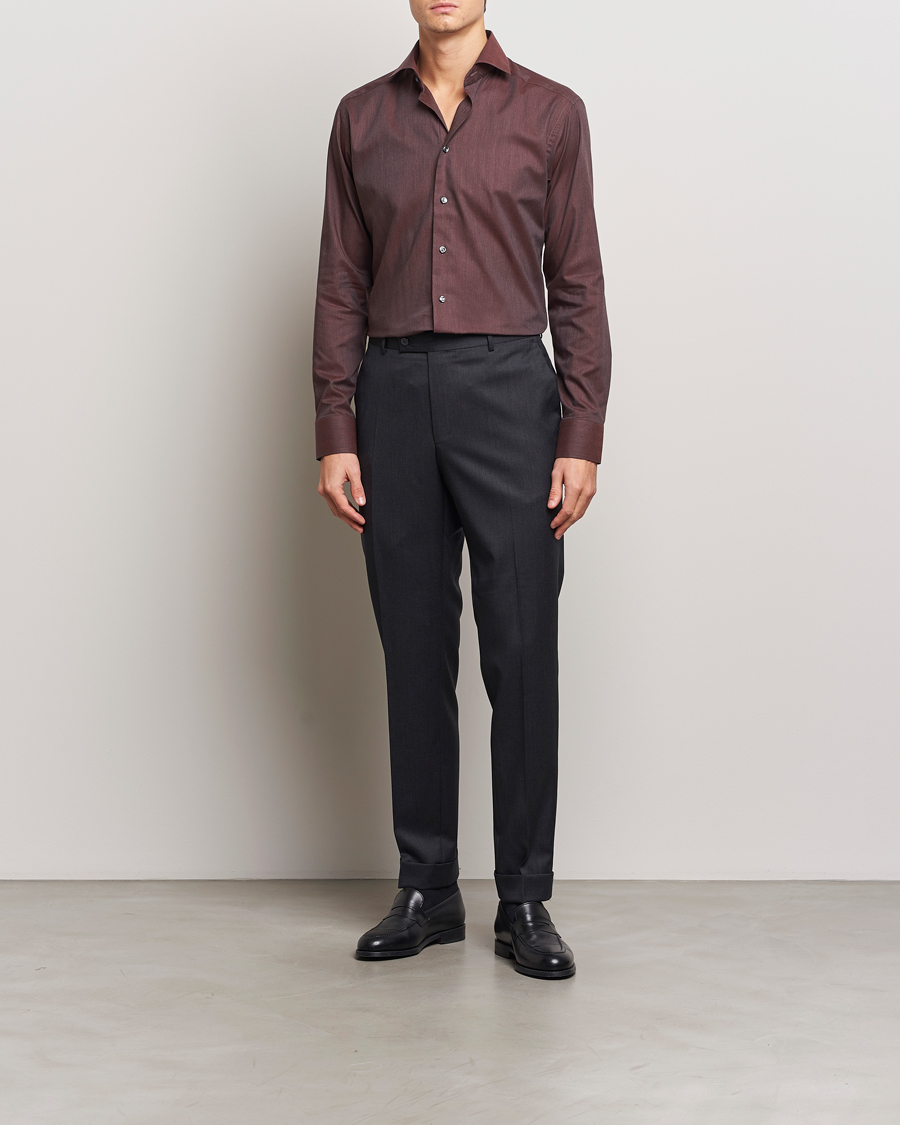 Herren | Hemden | Eton | Slim Fit Wrinkle Free Flannel Shirt Dark Red