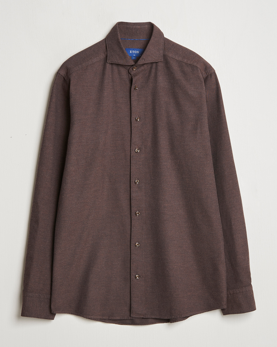 Herren | Hemden | Eton | Slim Fit Twill Flannel Shirt Dark Brown