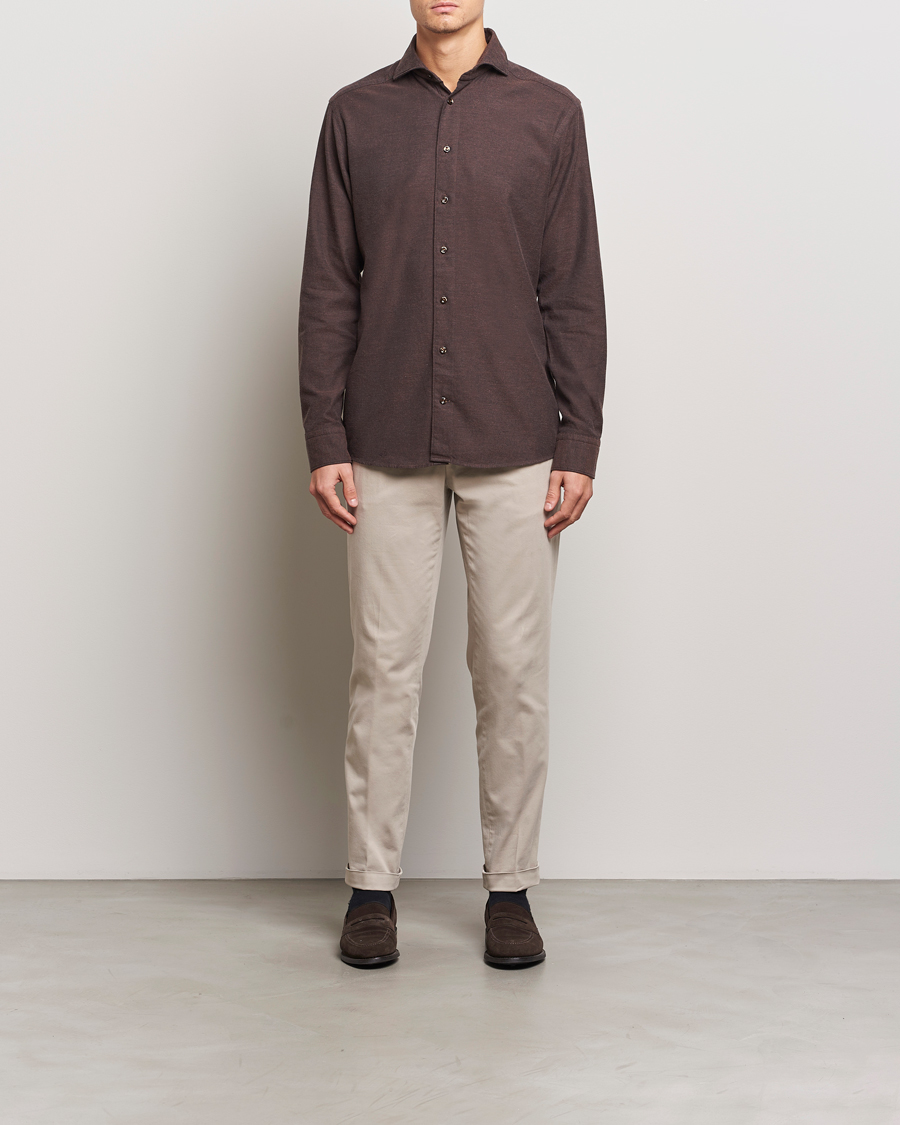 Herren | Hemden | Eton | Slim Fit Twill Flannel Shirt Dark Brown