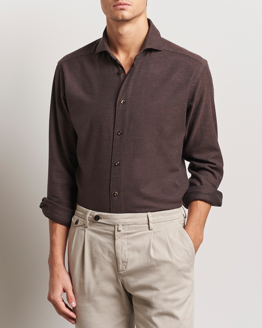 Herren | Hemden | Eton | Slim Fit Twill Flannel Shirt Dark Brown