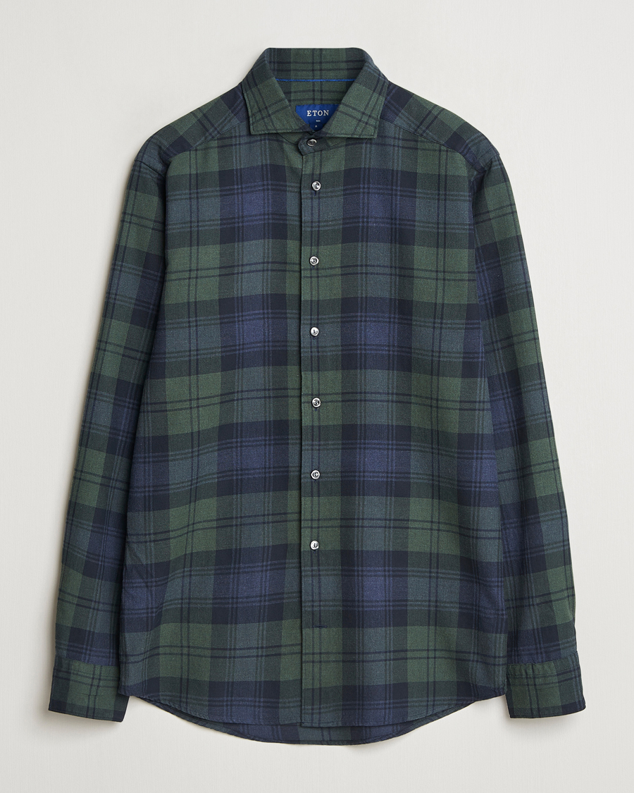 Herren | Hemden | Eton | Slim Fit Checked Flannel Shirt Dark Green