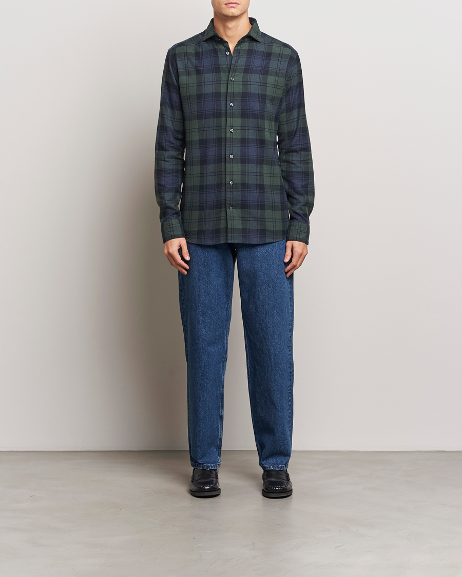 Herren | Hemden | Eton | Slim Fit Checked Flannel Shirt Dark Green