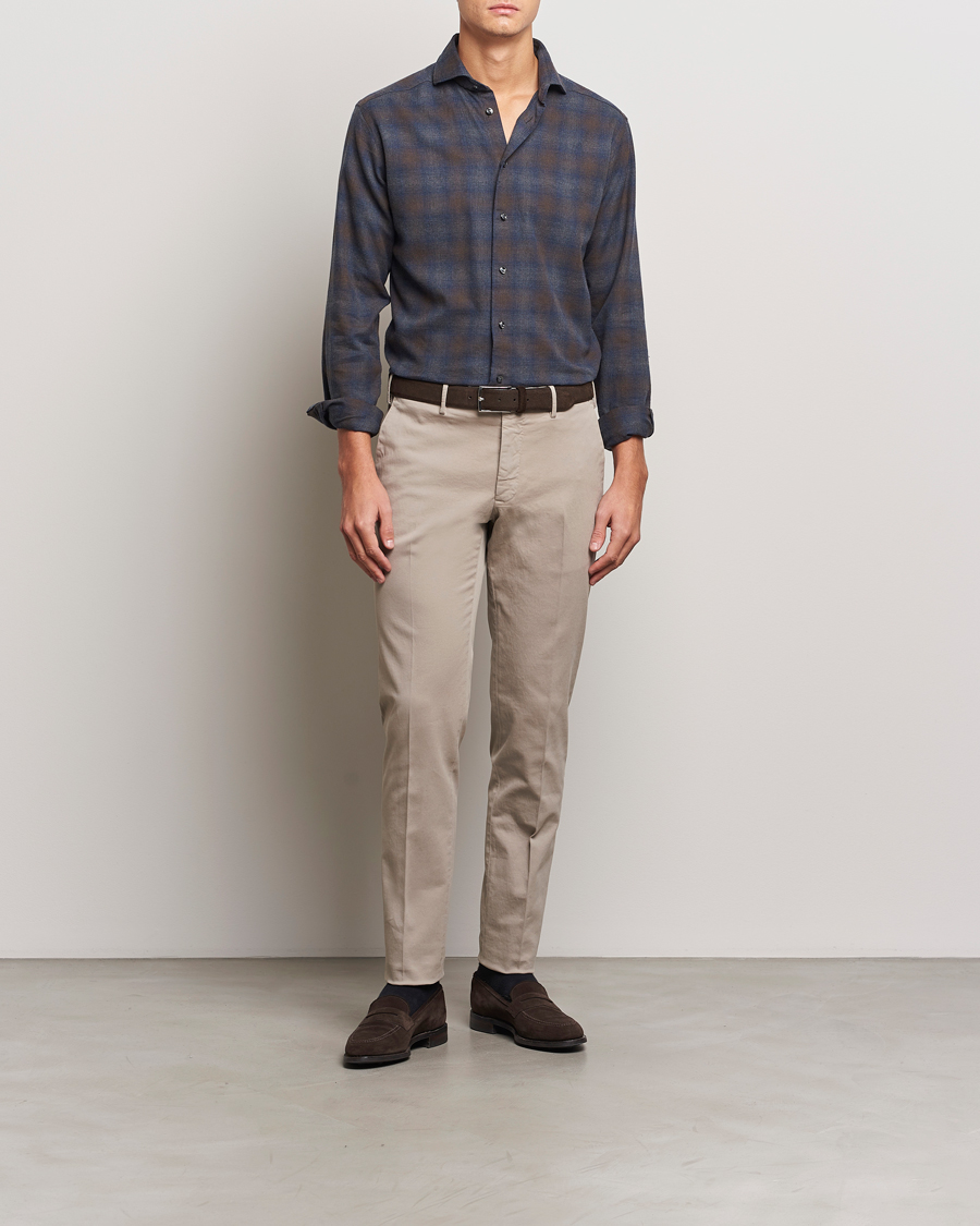 Herren | Hemden | Eton | Slim Fit Checked Flannel Shirt Navy Blue