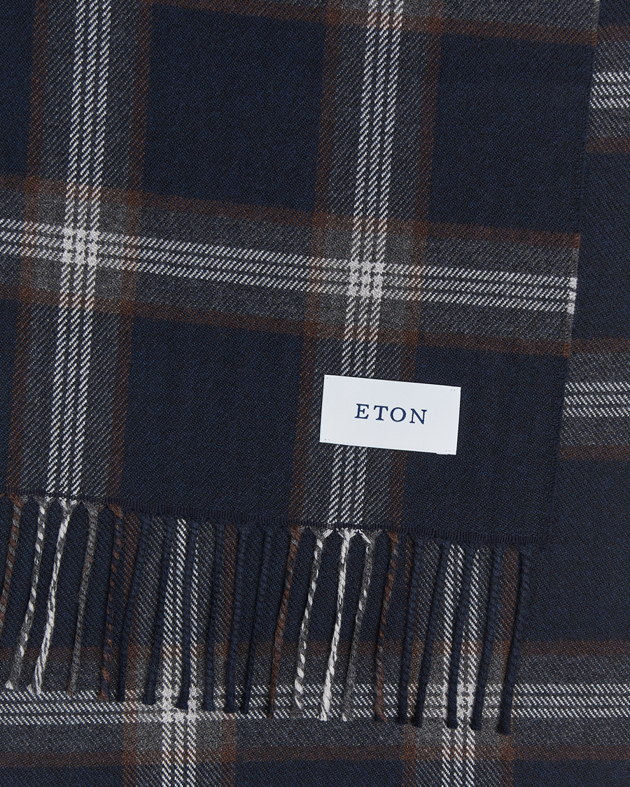 Herren | Eton Merino Wool Checked Scarf Navy Blue | Eton | Merino Wool Checked Scarf Navy Blue