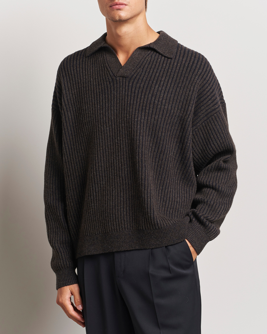 Herren | Pullover | Filippa K | Rib Knitted Polo Shirt Mocha/Navy