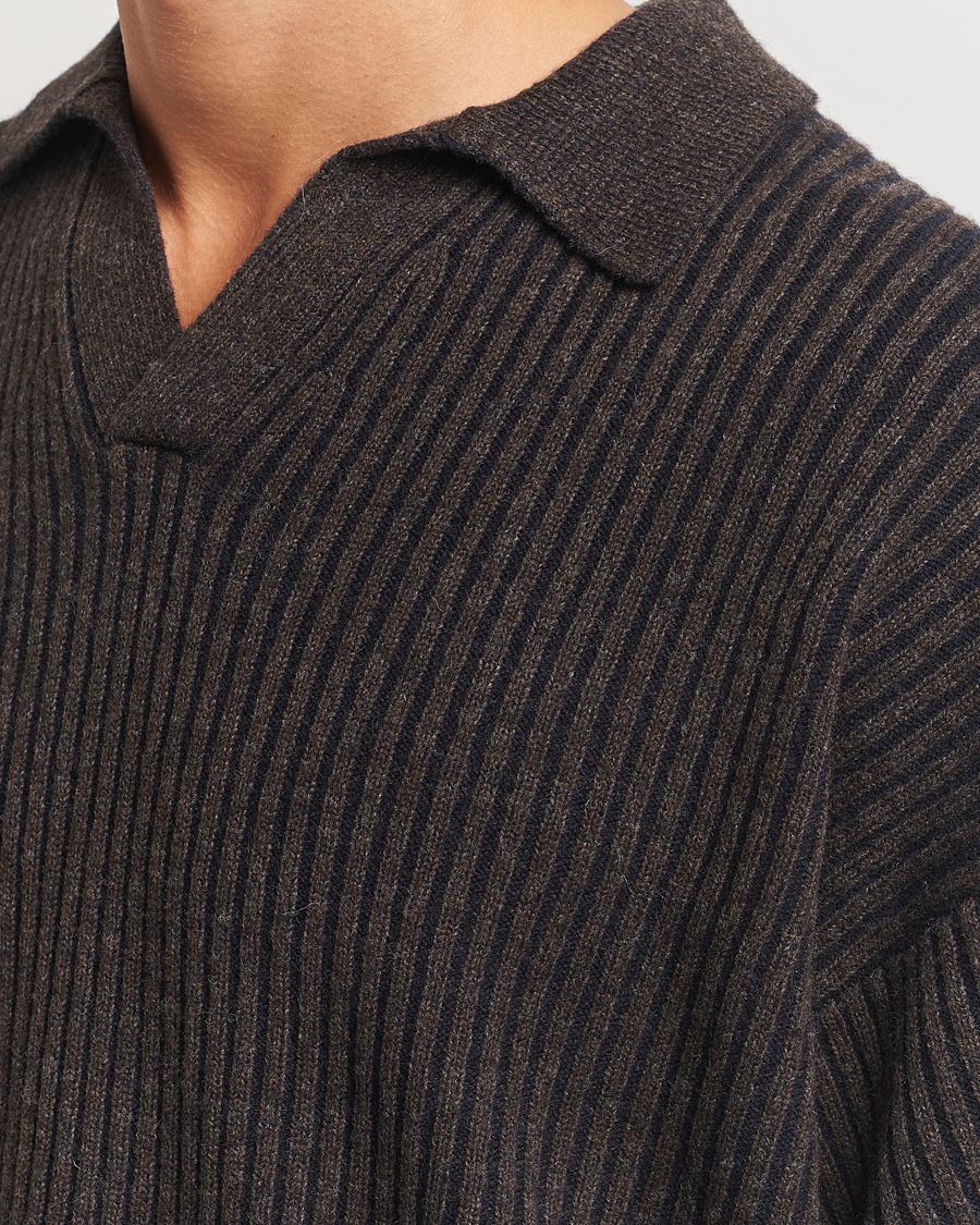 Herren | Pullover | Filippa K | Rib Knitted Polo Shirt Mocha/Navy