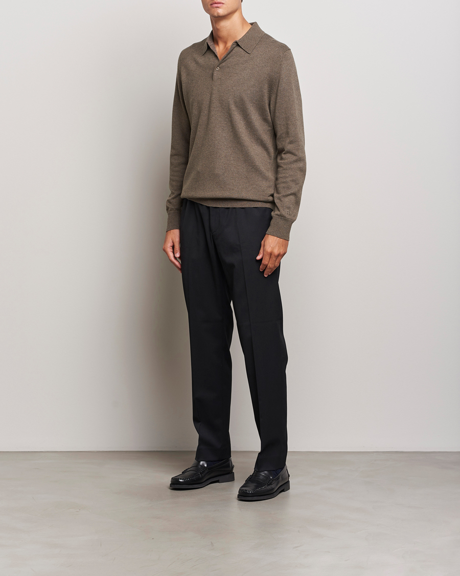 Herren | Pullover | Filippa K | Knitted Polo Shirt Dark Sage Melange