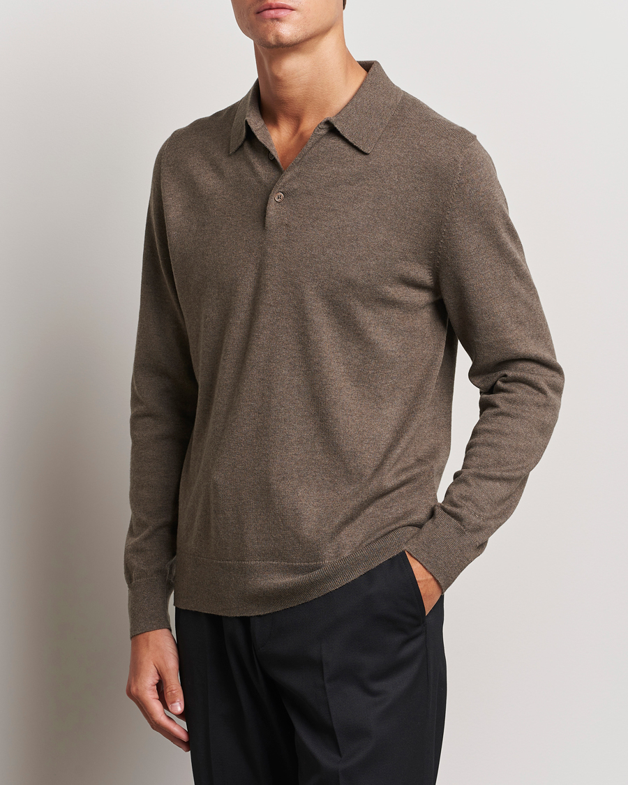 Herren | Pullover | Filippa K | Knitted Polo Shirt Dark Sage Melange