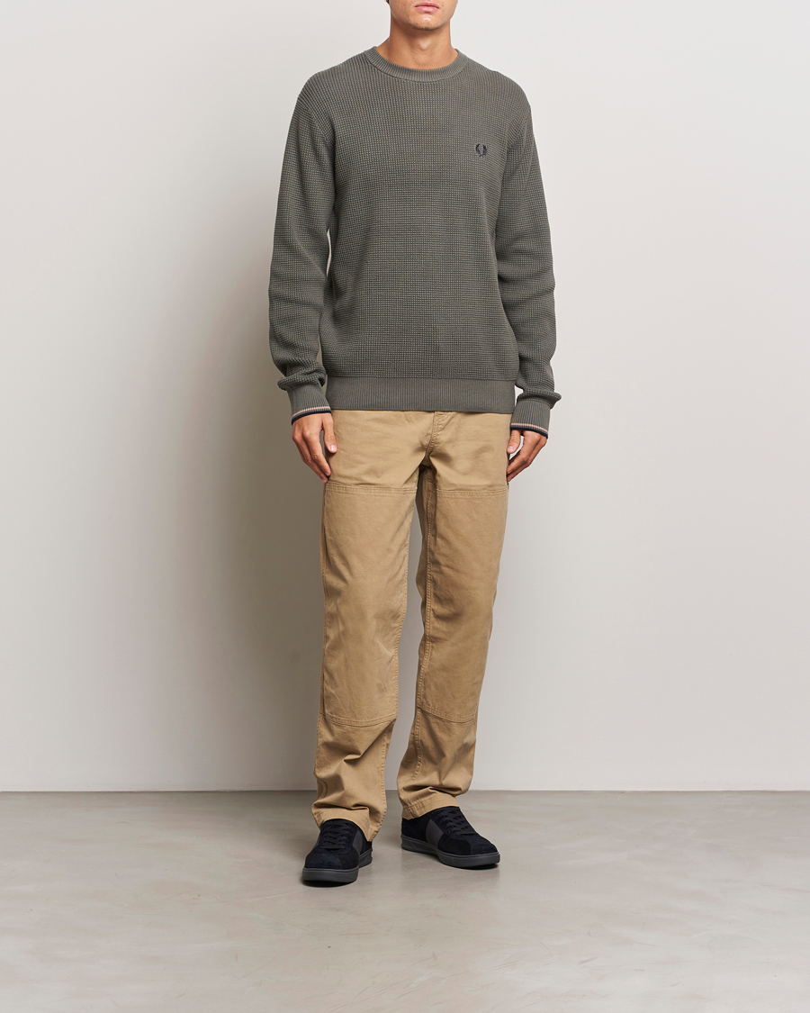 Herren | Pullover | Fred Perry | Waffle Stitch Jumper Field Green