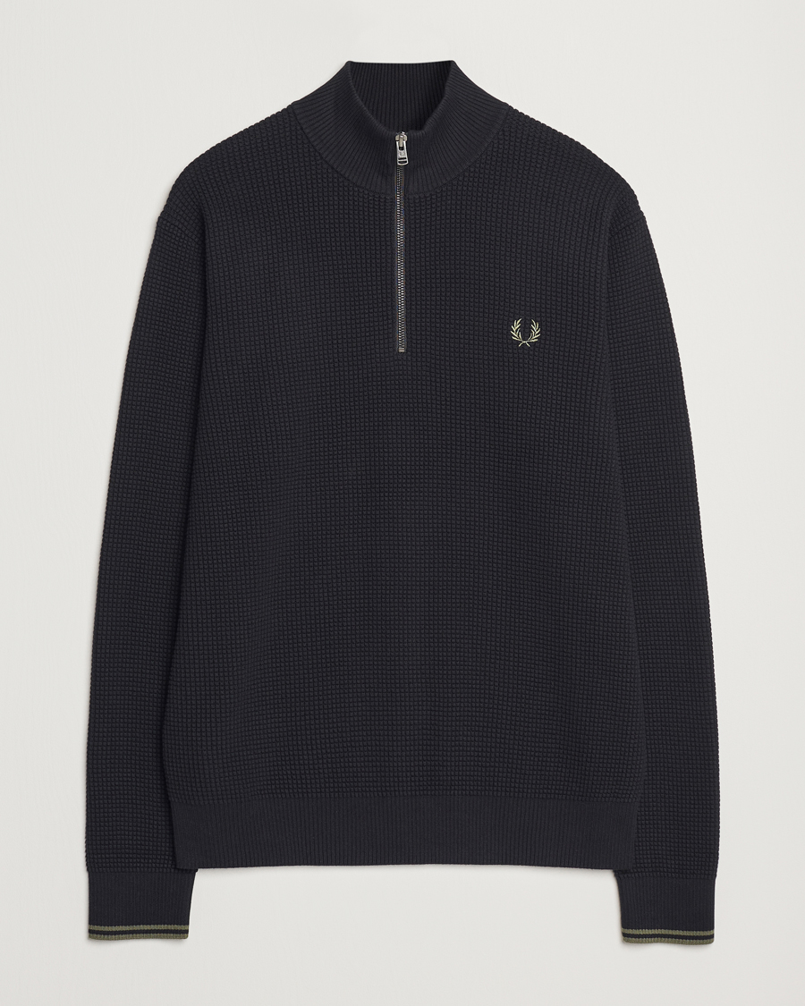 Herren | Pullover | Fred Perry | Waffle Stitch Half Zip Black