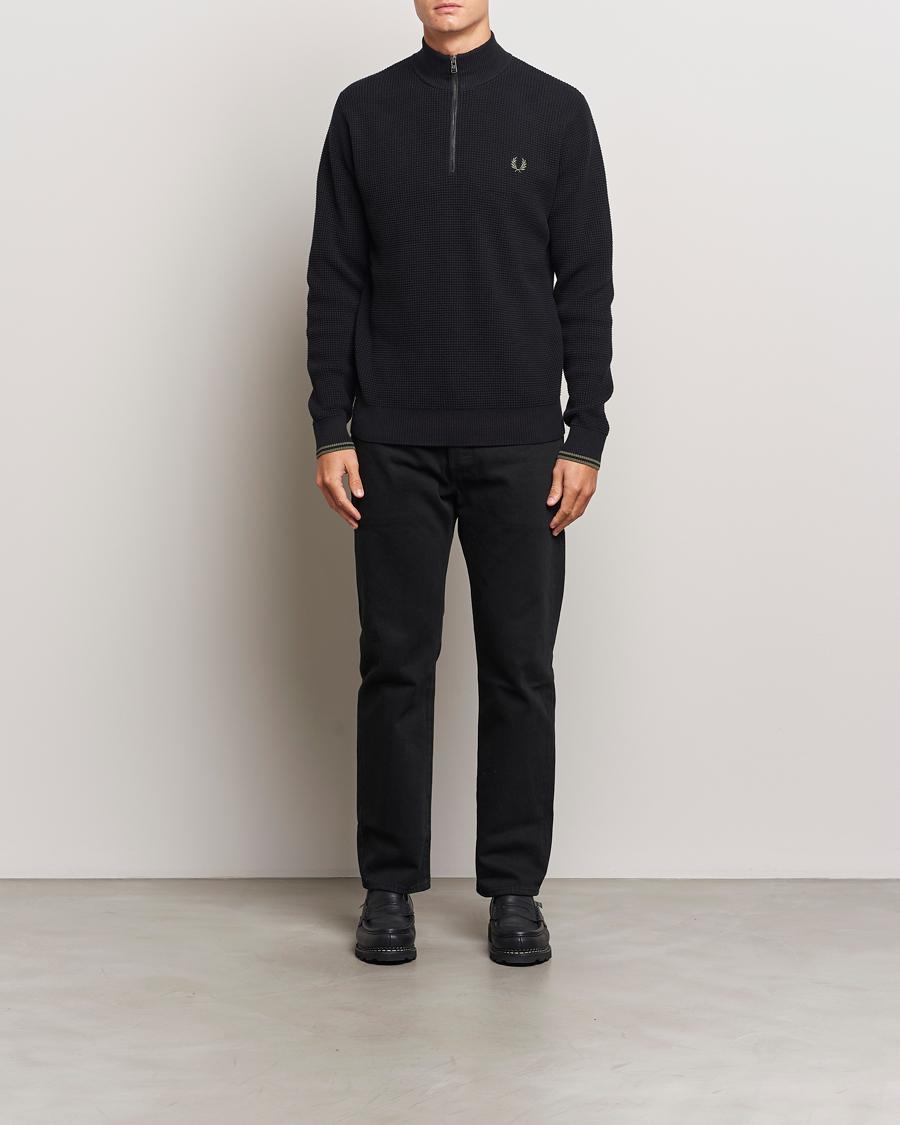 Herren | Pullover | Fred Perry | Waffle Stitch Half Zip Black