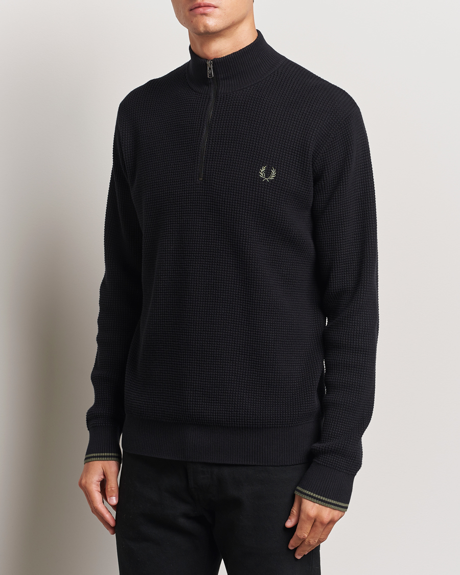 Herren | Pullover | Fred Perry | Waffle Stitch Half Zip Black