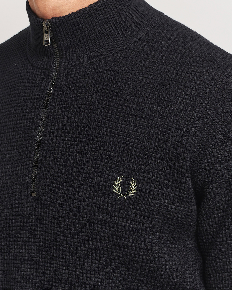 Herren | Pullover | Fred Perry | Waffle Stitch Half Zip Black