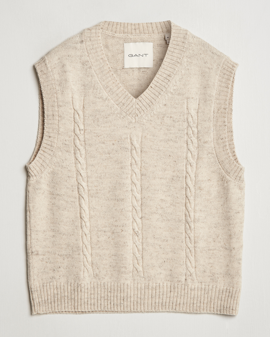 Herren | Pullover | GANT | Cable Knitted V-Neck Vest Seed Melange