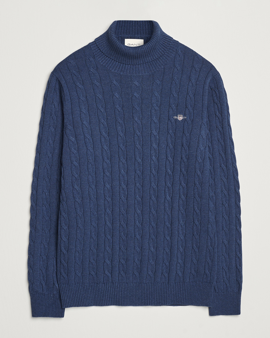Herren | Pullover | GANT | Cotton Cable Turtle Neck Dark Jeans Blue Melange