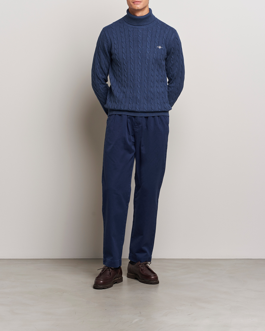 Herren | Pullover | GANT | Cotton Cable Turtle Neck Dark Jeans Blue Melange