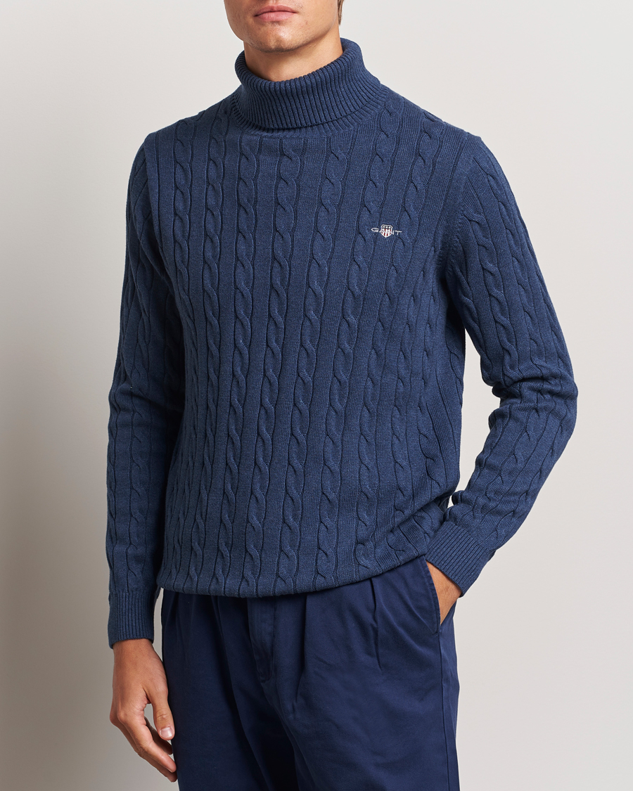 Herren | Pullover | GANT | Cotton Cable Turtle Neck Dark Jeans Blue Melange