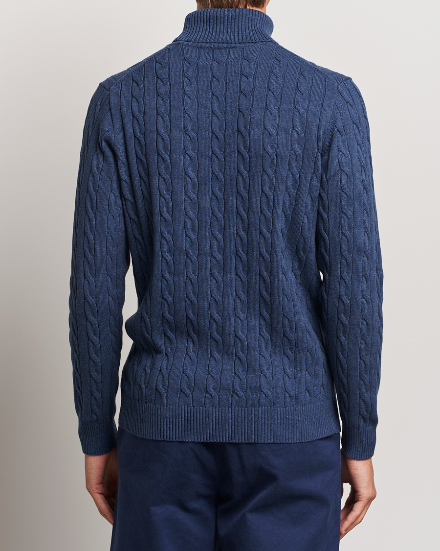 Herren | Pullover | GANT | Cotton Cable Turtle Neck Dark Jeans Blue Melange