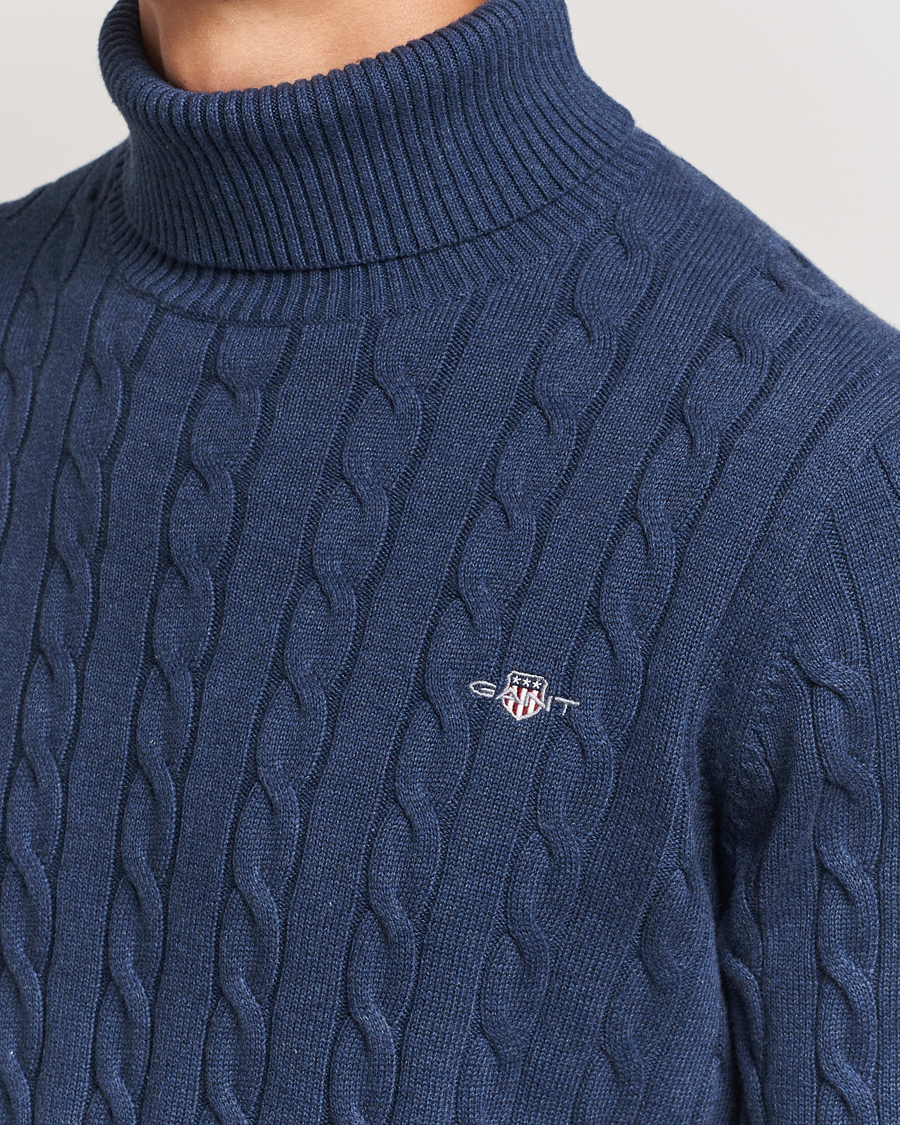 Herren | Pullover | GANT | Cotton Cable Turtle Neck Dark Jeans Blue Melange