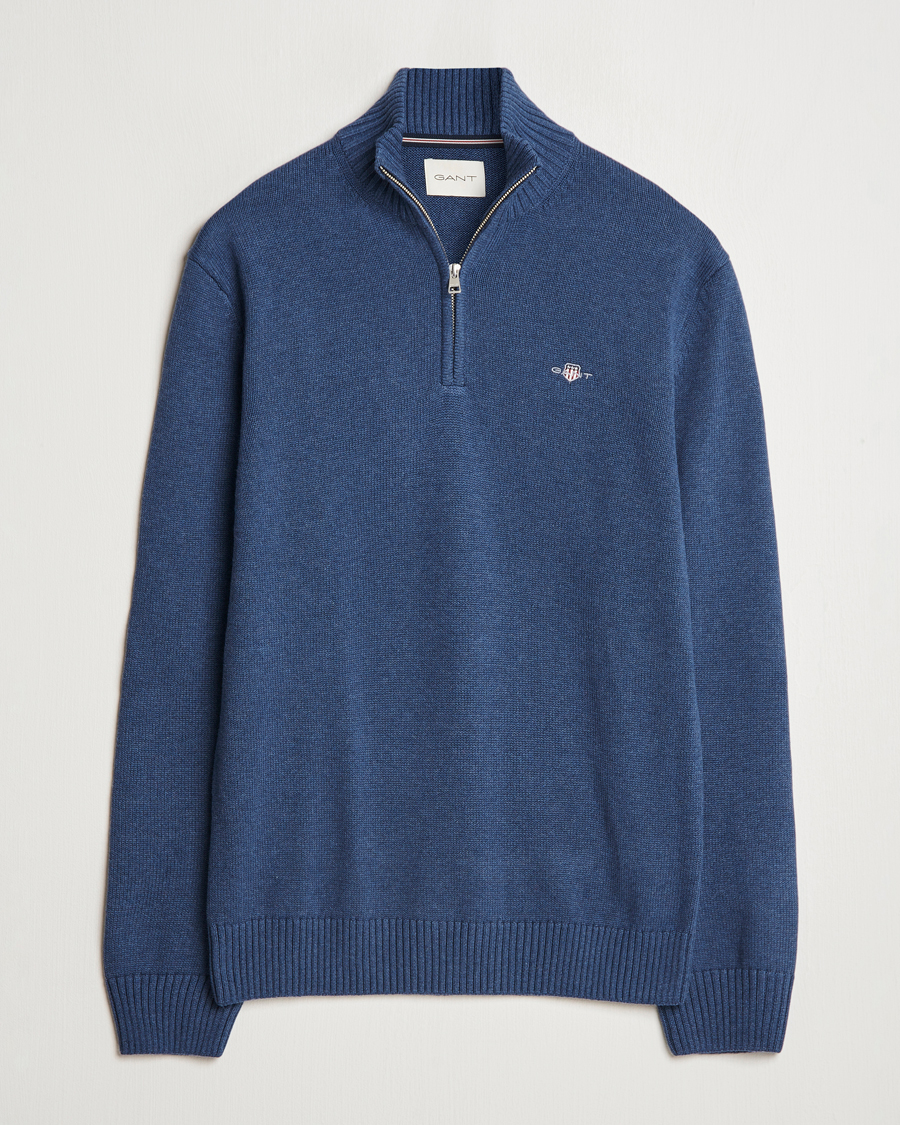 Herren | Pullover | GANT | Casual Cotton Half Zip Dark Jeans Blue Melange