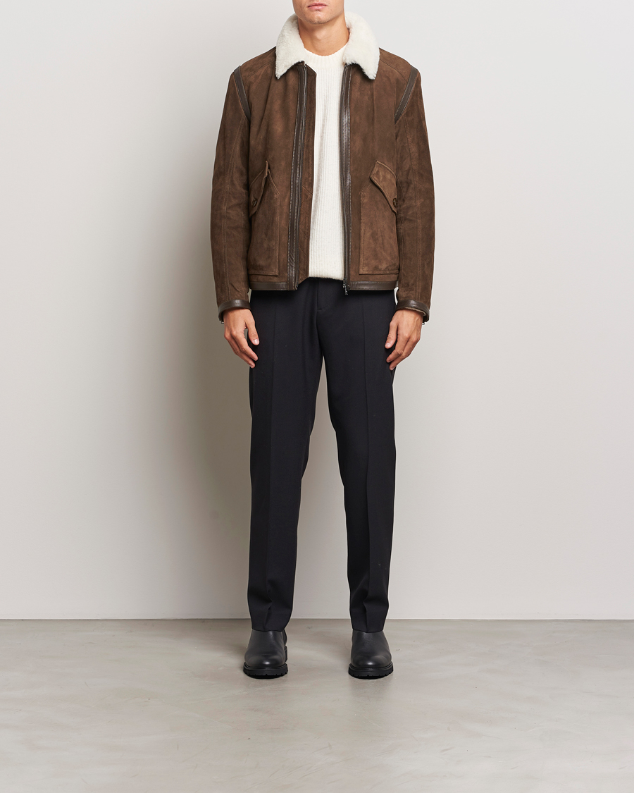 Herren | Jacken | BOSS BLACK | Montel Suede Searling Bomber Jacket Brown